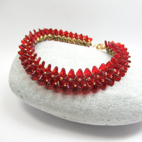 Red and gold handwoven bracelet - Picture 1 of 11